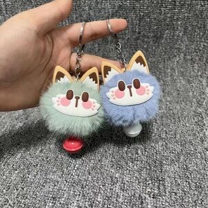 Cute Cat Keychain Set with Fluffy Pom Poms